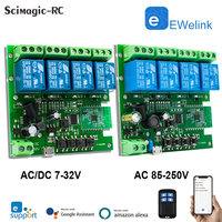 eWelink 2/4 Channel Smart WiFi 85-250V 7-32V Switch, APP Remote Control ,433 RF,Inching ,Self-lock ,Inter-lock,Works with Alexa