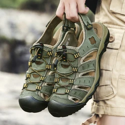 Summer Men's Genuine Leather Sandals Antiskid Breathable Outdoor Casual Sandals Trekking Camping Beach Shoes big size: 38-48