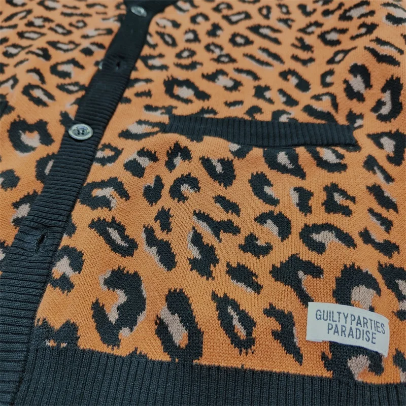 WACKO MARIA Brand Sweater Mens Womens Hip Hop Loose Leopard Vintage High Quality Knitted Sweater