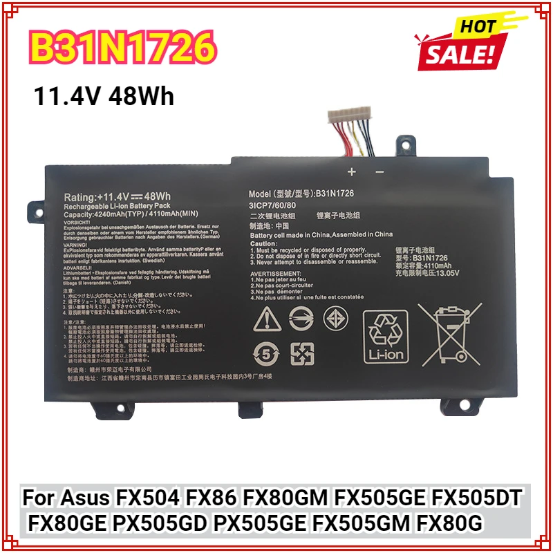 

New B31N1726 B31BN91 Laptop Battery for Asus FX504 FX86 FX80GM FX505GE FX505DT FX80GE PX505GD PX505GE FX505GM FX80G