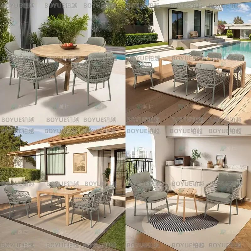 Nordic Rattan Patio Furniture Set 3 Piece Outdoor Dining Table and Chairs for Balcony Courtyard Villa Terrace Cafe Leisure