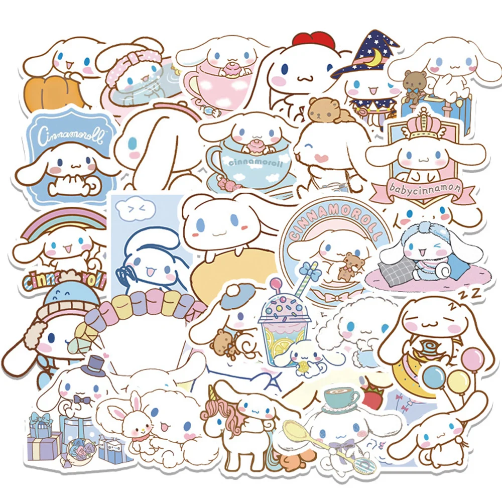 Cute Cinnamoroll Cartoon Adesivos para Crianças, Decoração Do Telefone DIY, Bagagem, Frigorífico, Skate, Etiqueta Kawaii, Presente Do Brinquedo, 10 Pcs, 30 Pcs, 50Pcs