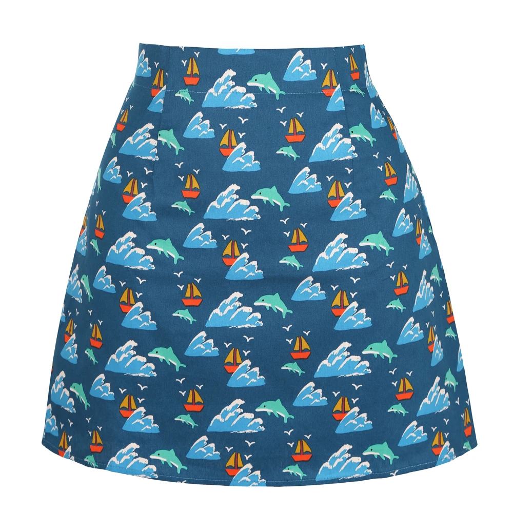 

SISHION 2025 женская праздничная пляжная летняя юбка SS0008 хлопковая трапециевидной формы с принтом дельфинов повседневная женская мини короткая сексуальная юбка faldas