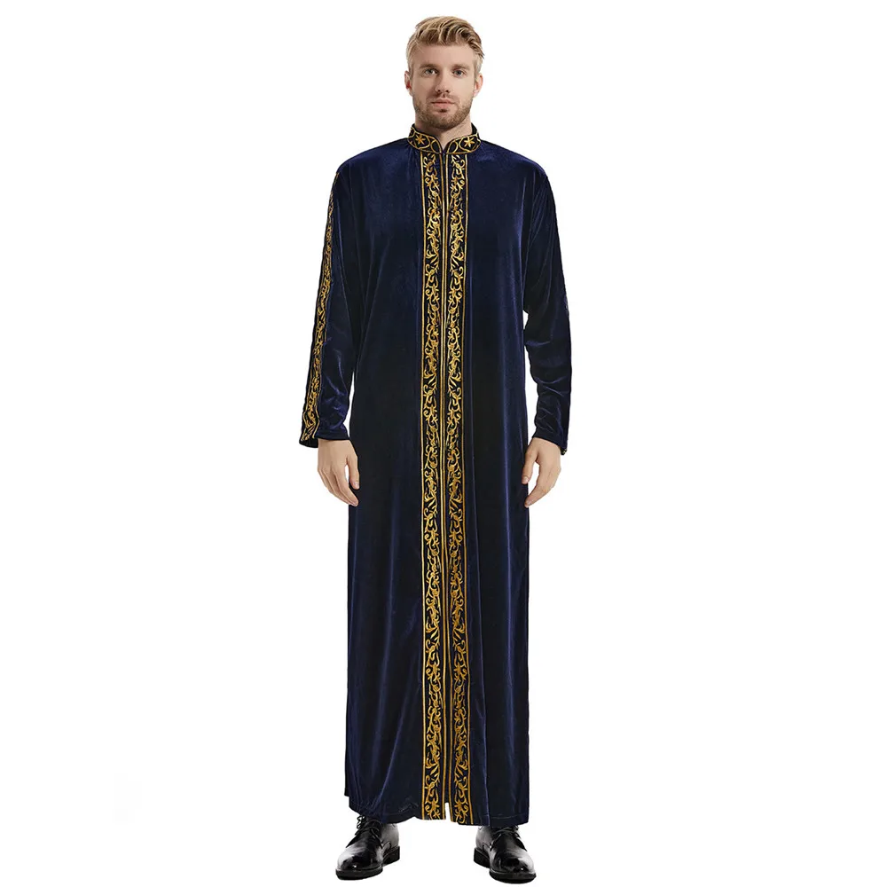 Velvet Muslim Men Saudi Jubba Thobe Islamic Clothing Kaftan Thoub Arabic Robe Dress Caftan Thawb Ramadan Gown Middle East Abayas