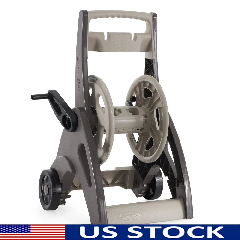 

175ft Resin Garden Hose Reel Wheeled Cart 5/8in Vinyl Hose Durable Design Easy Winding Hand Crank Weather Resistant Fully