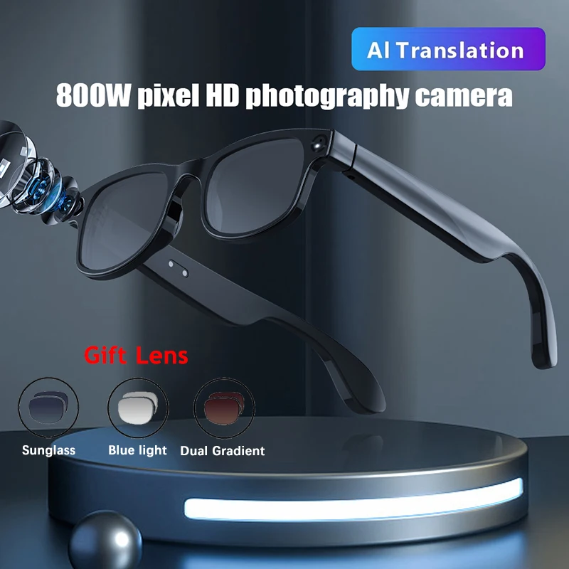 Nowe inteligentne okulary z kamerą AI, połączenia Bluetooth, odtwarzanie muzyki, inteligentny asystent głosowy, wodoodporne okulary smart z ładowaniem magnetycznym.