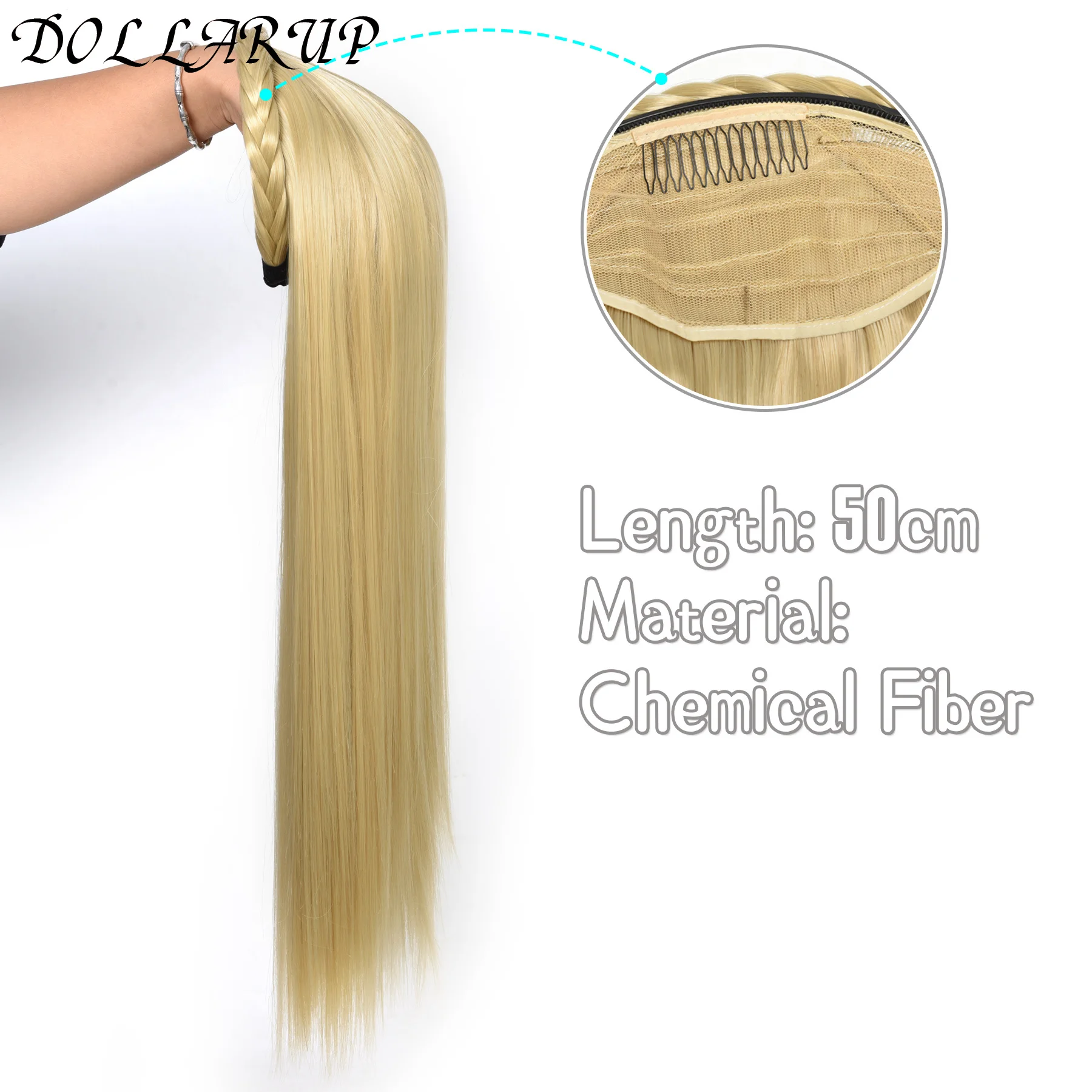 DOLLARUP Synthetic Long Straight Headband Half Wig Clip in Hair Extension Fluffy Natural False Blonde Hairpiece With HairBand