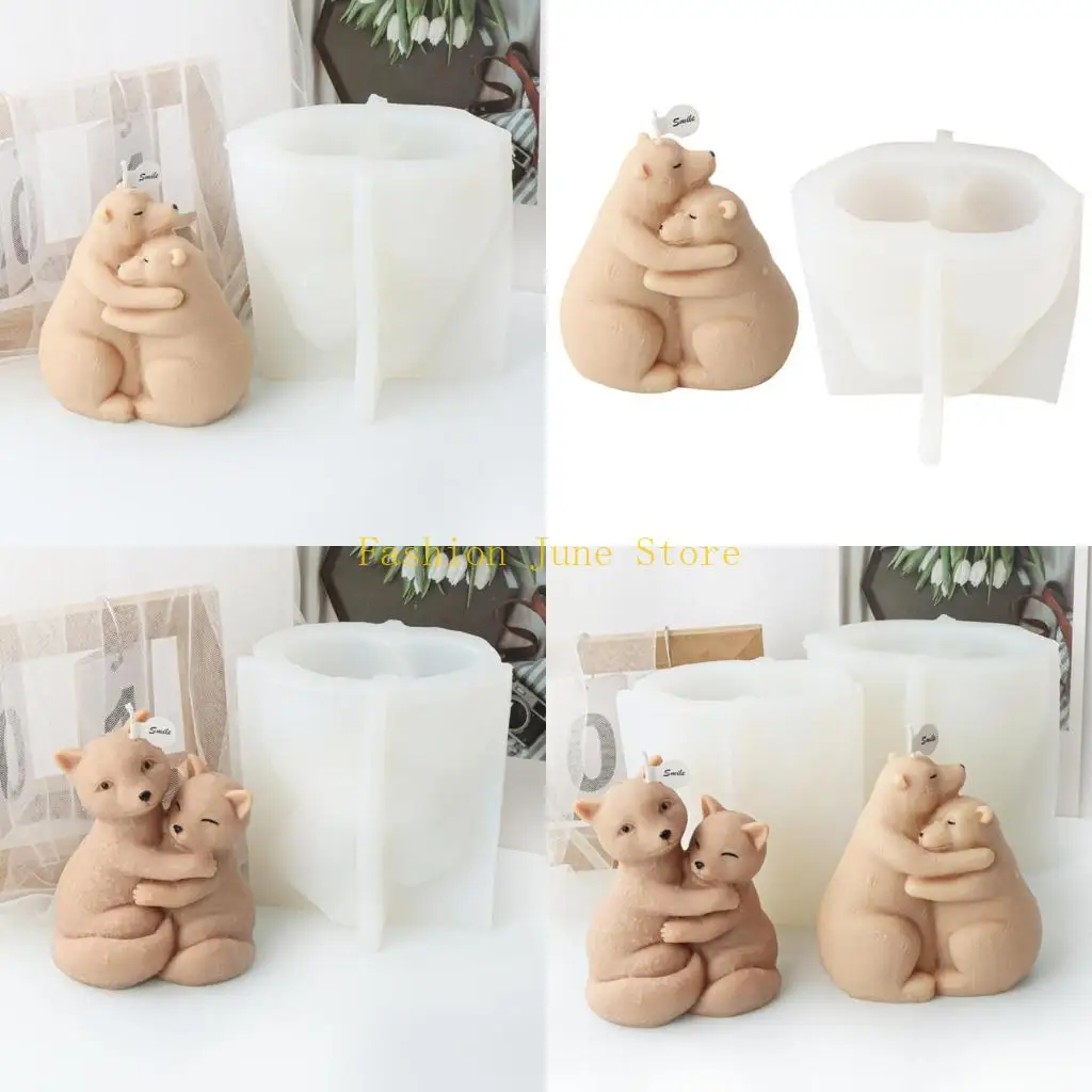 

N5KA Unique Animal Silicone Mold Gypsum Ornament Resin Mold Hug Foxes Bear Fondant Baking Mold Resin Mold DIY Jewelry