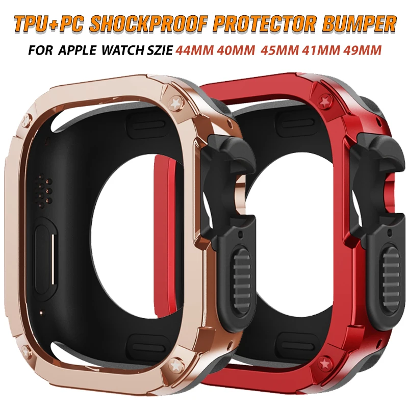 

PC+TPU Protective Case For Apple Watch Ultra 49MM 2in1 Shockproof Protector Bumper Cover 45MM 41MM For iWatch 8 7 6 5 4 SE 44MM