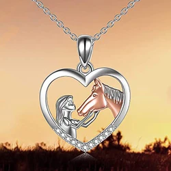 Huitan Creative Girl and Horse Friendship Necklace for Women Human Animal Love Pendant Necklaces Anniversary Gift Trendy Jewelry