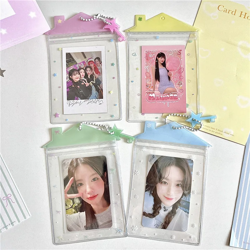 

Japanese Retro Cartoon House PVC ID/IC Card Holder KPOP Idol 3-inch Photo Card Storage Protective Case Backpack Display Pendant