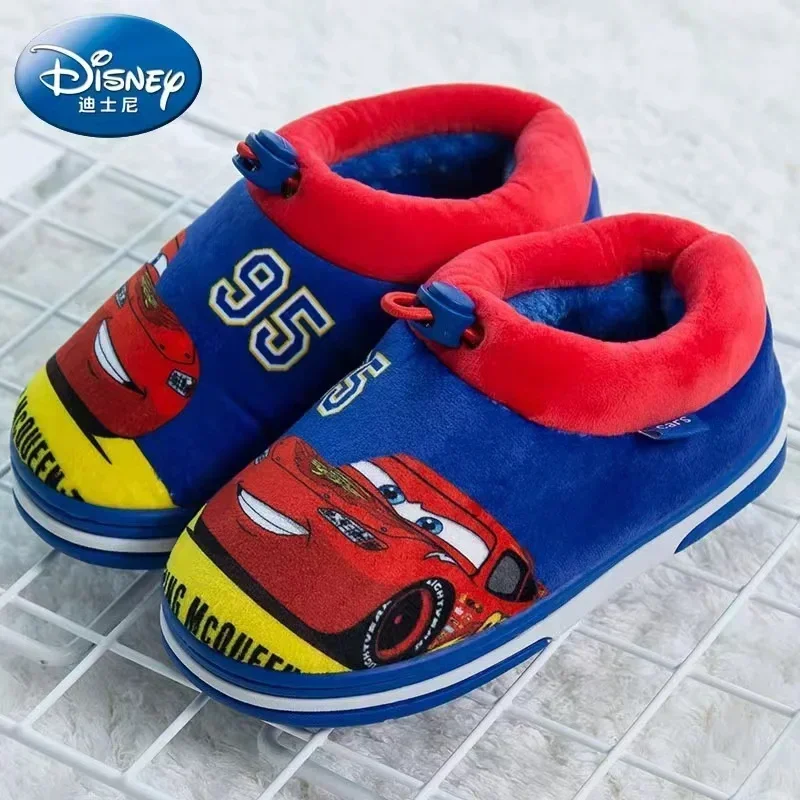 Disney Winter Baby Boy Girl Cotton Slippers Cartoon McQueen Cars Mickey Print Kid Indoor Anti-slip Home Cotton Shoes 22/23 24/25