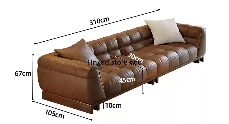 

Italian minimalist straight row living room caramel color small apartment first layer cowhide marshmallow sofa