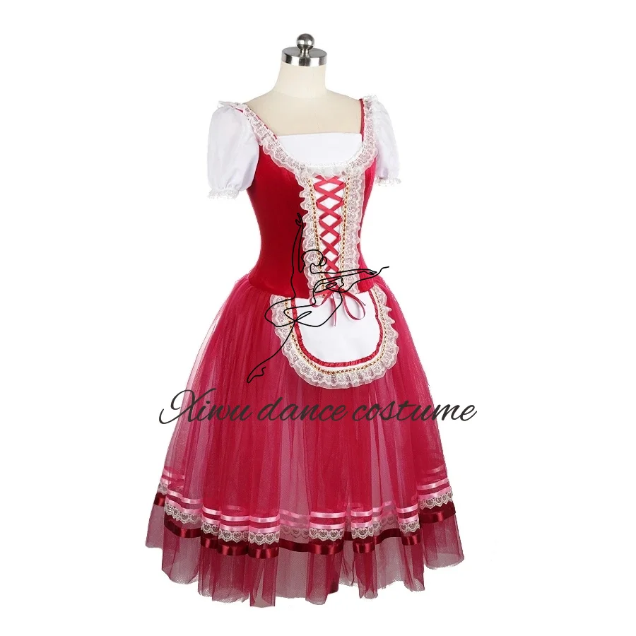 Robe Giselle en velours paon pour filles, Tutu de Ballet romantique rouge long, costume de scène de ballet professionnel, compétition pour femmes