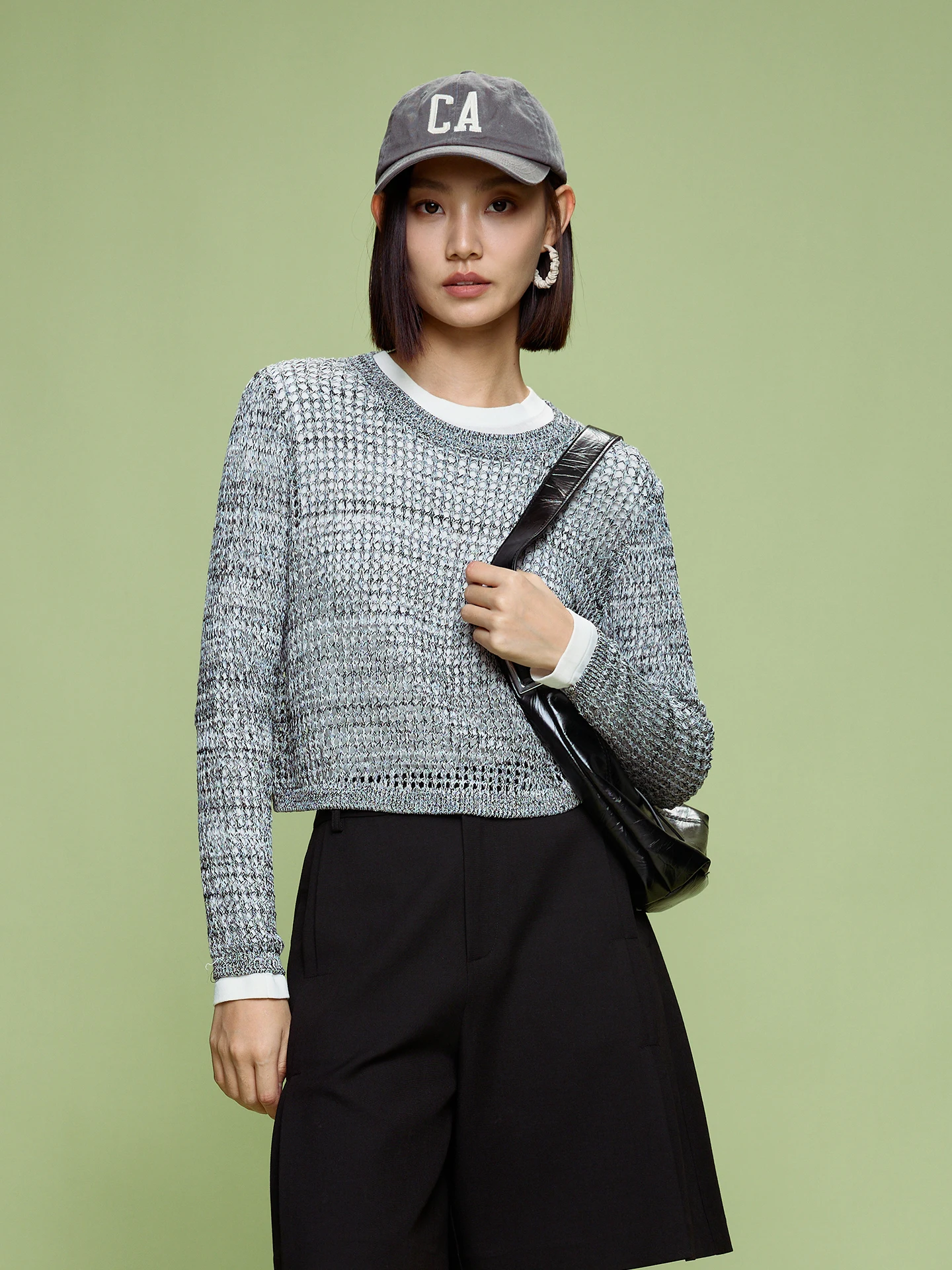 

Fay-Fayee Women's Knitted Hollow out Top Breathable Micro-Wide Spring 2026 New Style Double Color Gradient Light Shadow