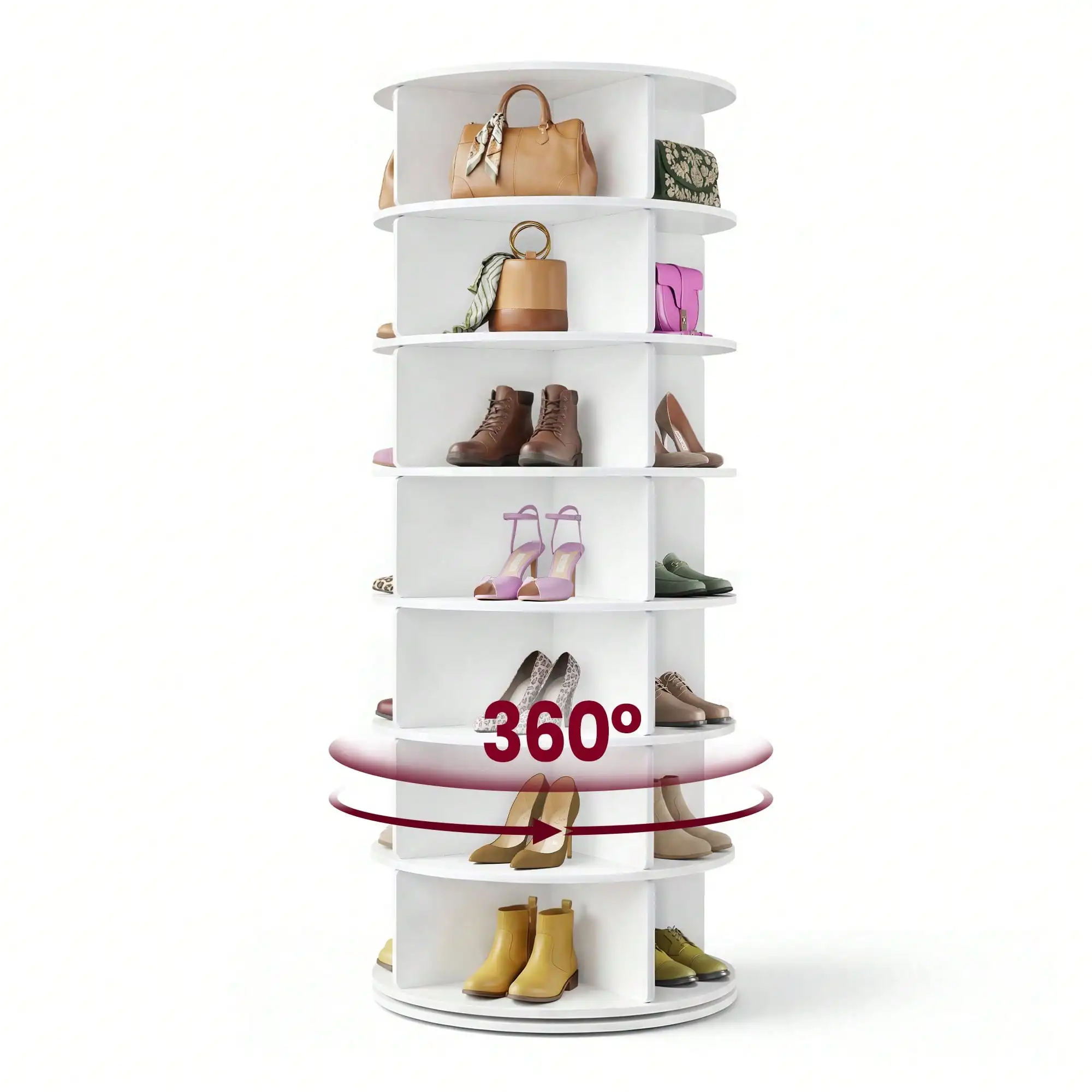 VASAGLE 7-Tier Rotating Shoe Rack Tower, Free Standing 360 Degree Spinning Shoe Organizer, Lazy Susan Bag Display Storage Rack, For Corners, Closets, Small Spaces