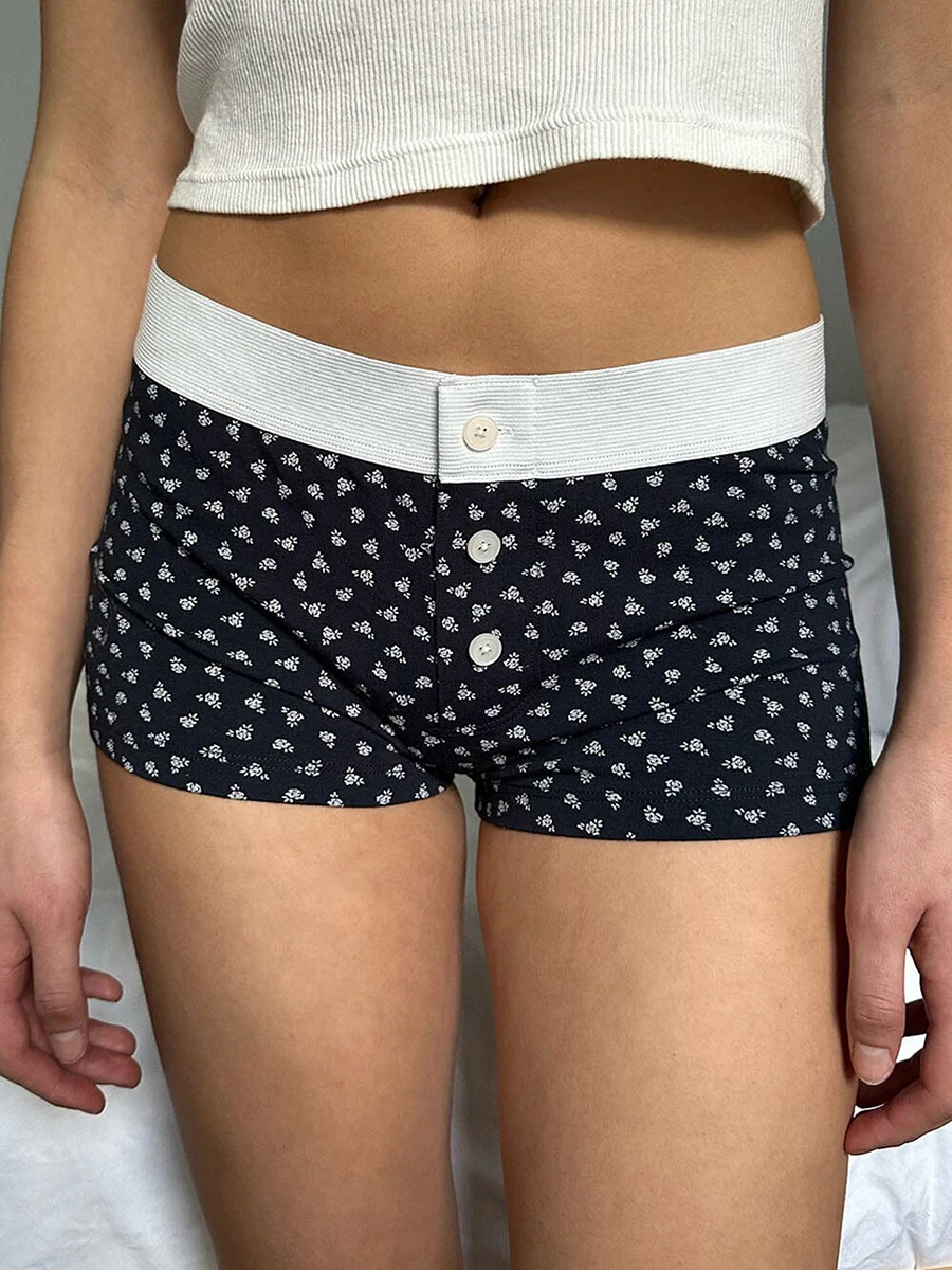 Pantalones cortos de pijama cómodos para mujer, pantalones de salón elásticos con botones y estampado floral, pantalones de pijama elásticos para dormir para dormir