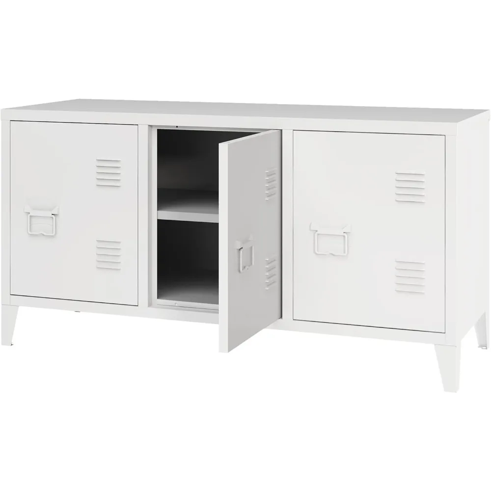 

TV Stand 3 Door Metal Storage Locker Cabinet with Shelves for Living Room, Bedroom，Office