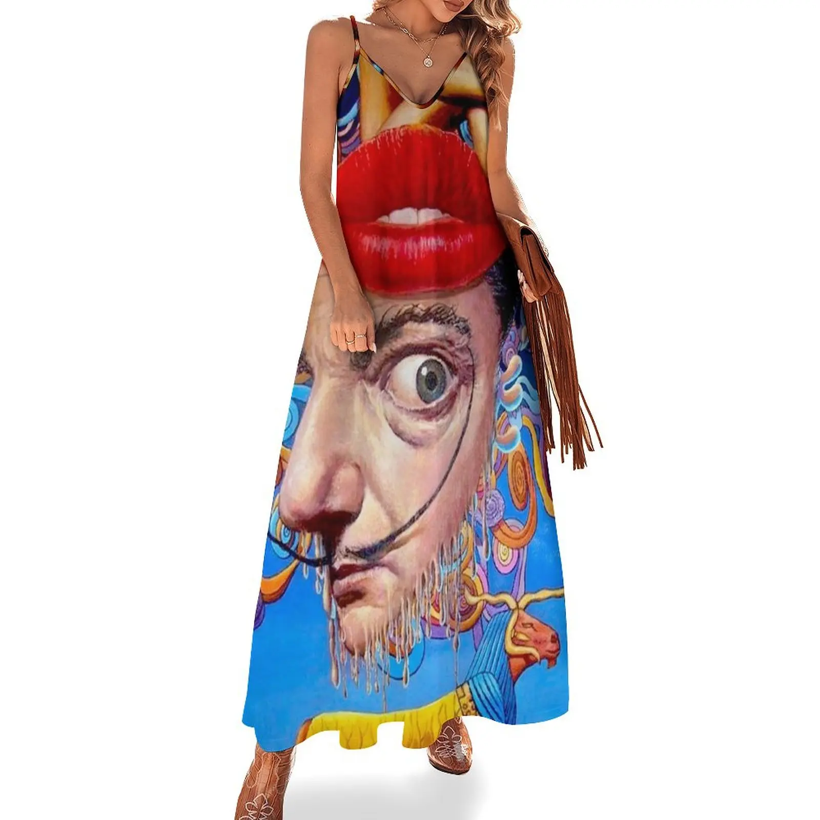 

THANKSGIVING : Vintage Abstract Painting Print Sleeveless Long Dress dress summer Dress