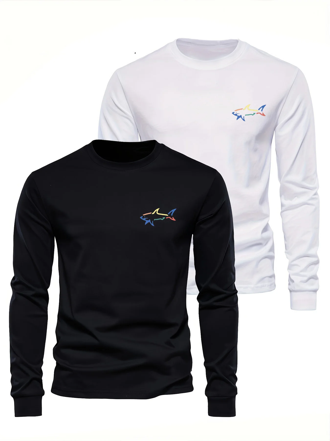 100% pure cotton men's long sleeved round neck loose casual 