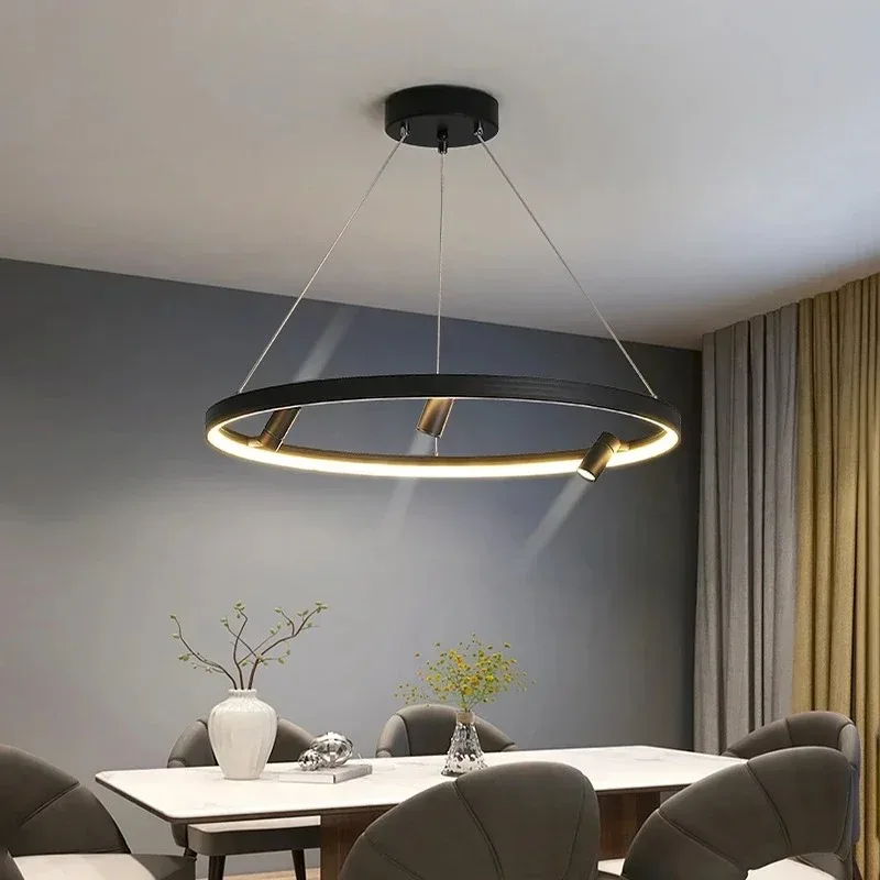 Modern Minimalist Aluminium Rotundity Ring LED Pendant Lamps Living Room Hall Restaurant Bedroom