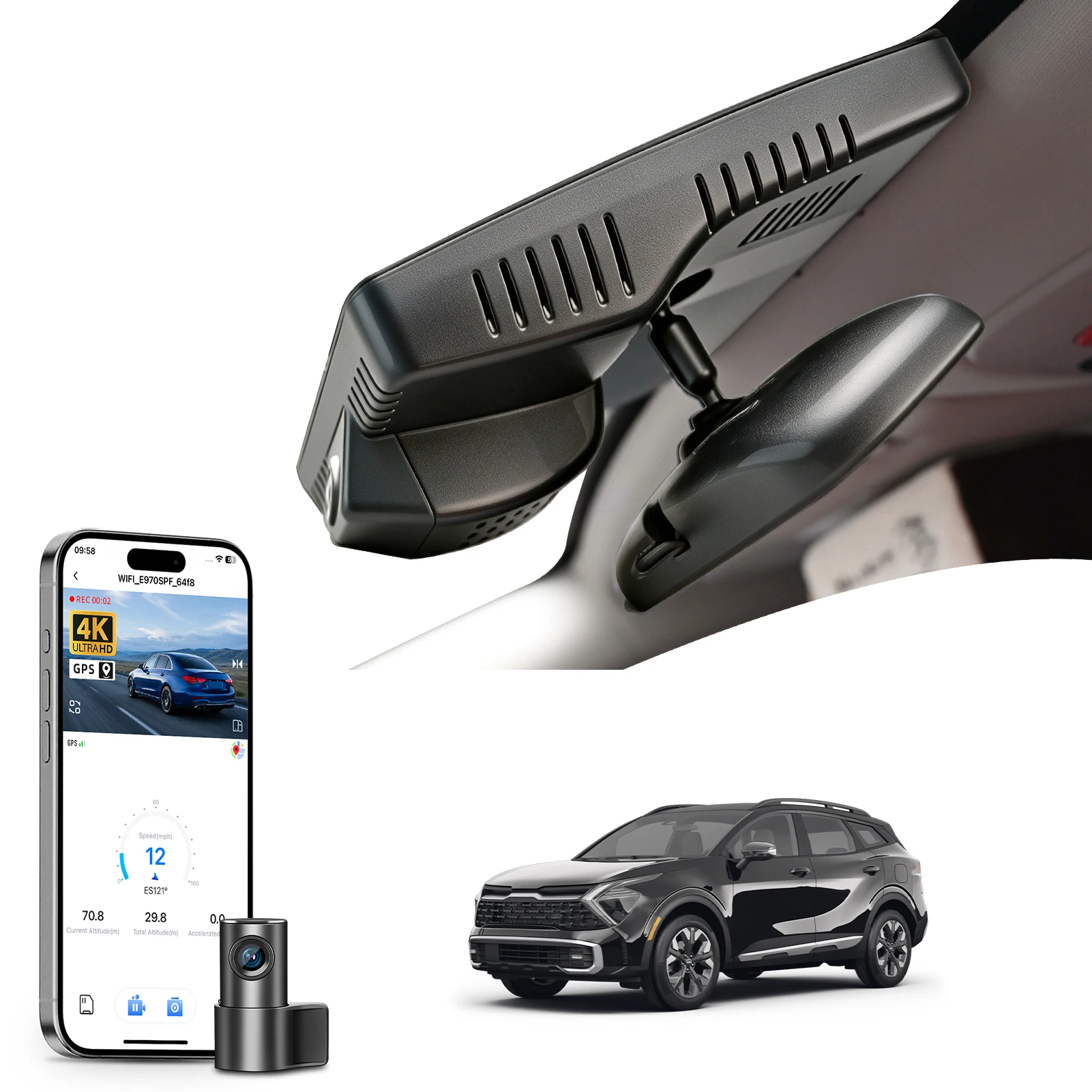 Mangoal Plug and Play WiFi & APP GPS Dash Cam For Kia Sportage & Plug-in Hybrid 2023-2026 Car DVR UHD DashCam 4K