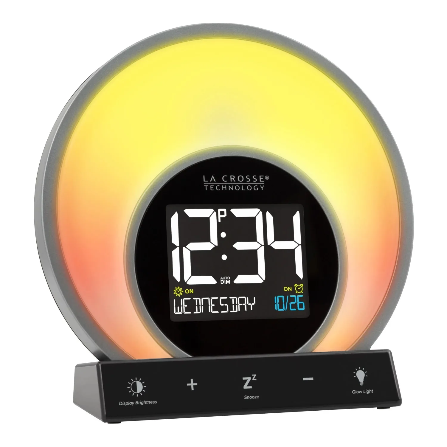 

Sunrise Wake-up Black Tabletop LCD Alarm Clock w/Temp. and USB Port