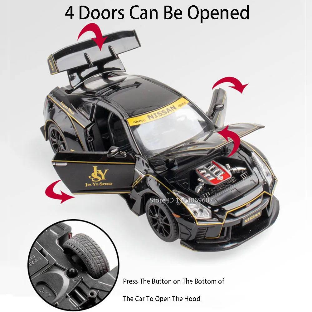 Maßstab 1:22 GTR Modifiziertes Auto Legierung Modell Spielzeug Diecast Sound Licht Zurückziehen Türen Geöffnet Fahrzeug Sammlung für Jungen Geburtstag Geschenk