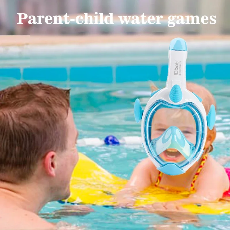 Maska do nurkowania z rurką na całą twarz Maska do nurkowania dla dzieci z 180 °   Panoramiczny widok Dłuższa rurka wentylacyjna Wodoodporna, przeciwmgielna i zapobiegająca wyciekom