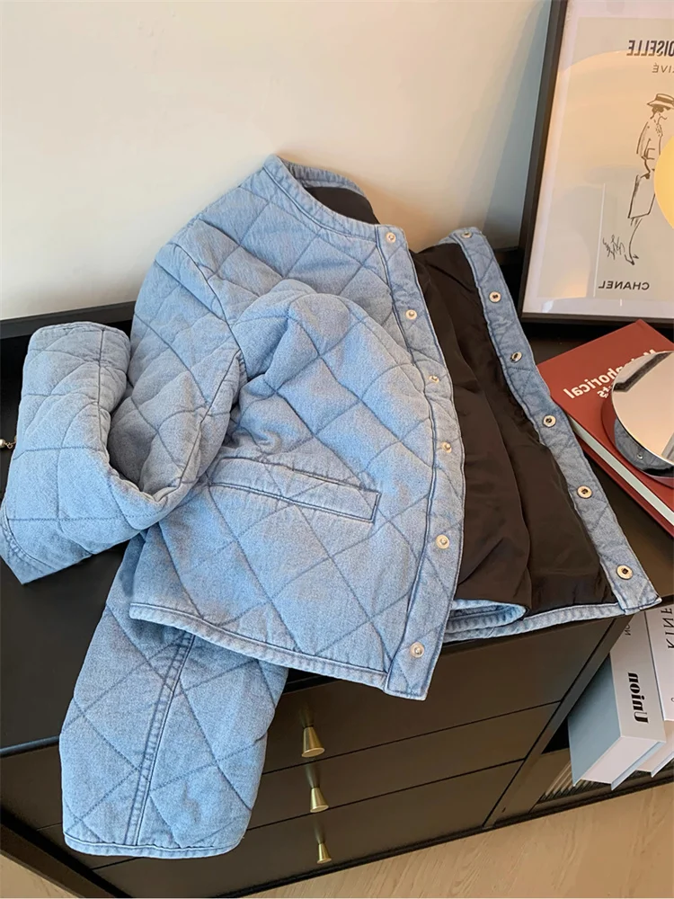 

Loose Fit round Ne id Pattern Cotton Jaet ex Autumn Winter Faionable Versatile Open Cardigan Outerwear Trendy