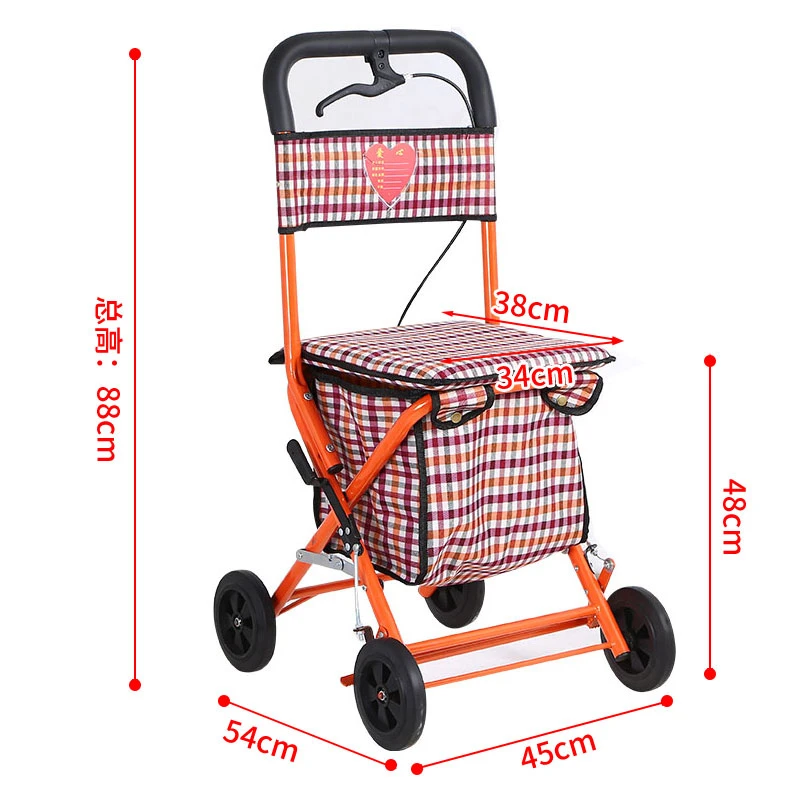 Elderly scooter folding shopping cart seat can sit on four-wheeled trolley