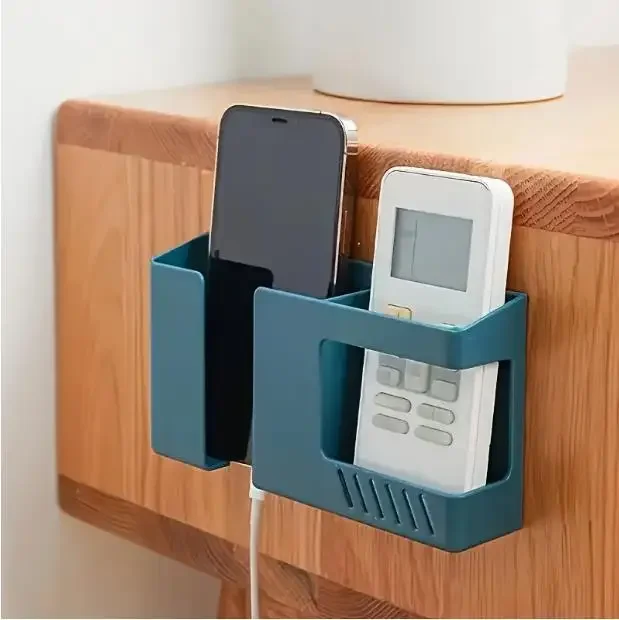1Pcs Wall Mounted Organizer Self Adhesive Storage Box Remote Control Holder Phone Charging Stand No Drill Multifunction Shelf