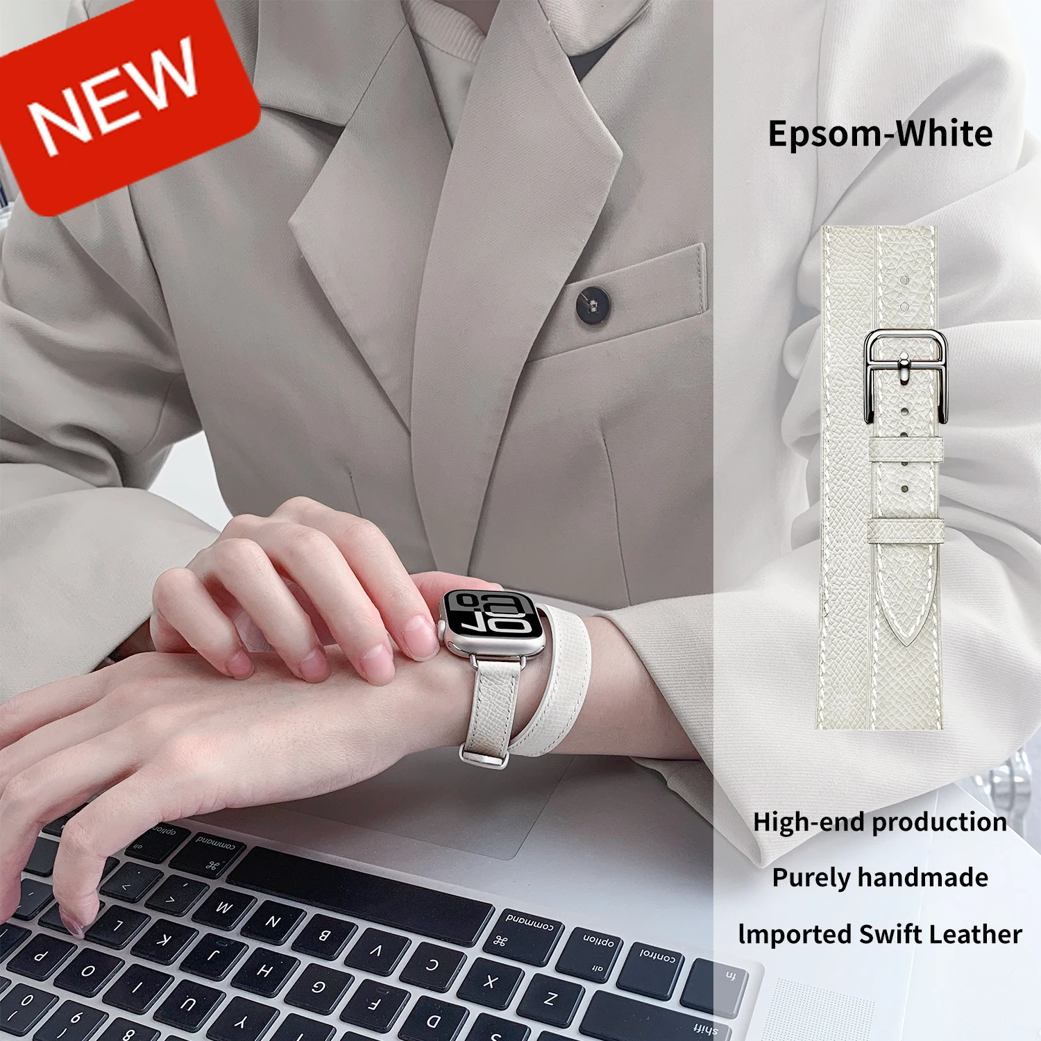 2025 New High Quality Soft Double Tour Cowhide Leather Strap for Iwatch Ultra3 2 Apple Watch Series 11 10 9 8 7 6 5 Se 3