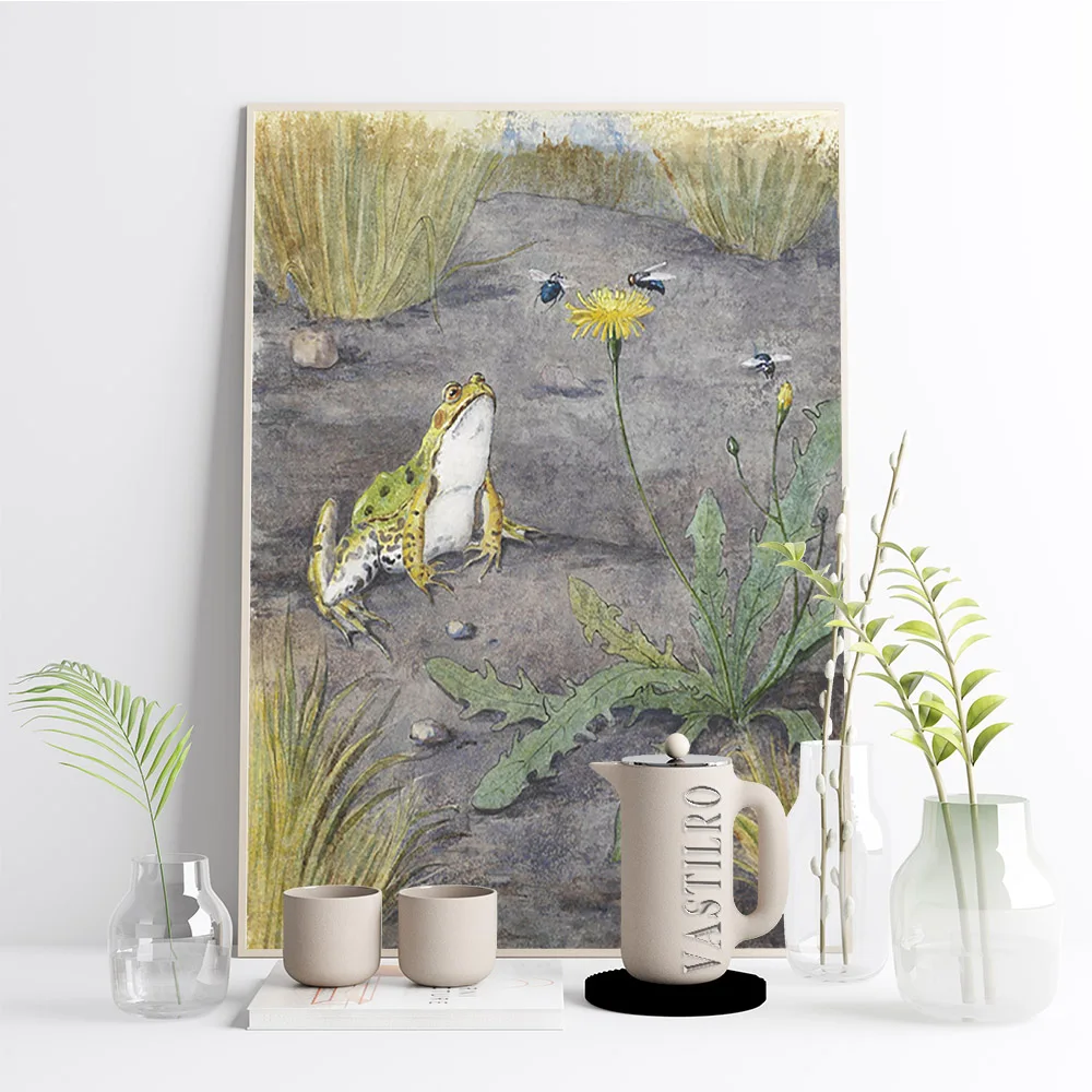 Jan Van Oort Exhibition Museum Poster Frog By A Dandelion With Flies Animal Wall Art Print Stickers Decor