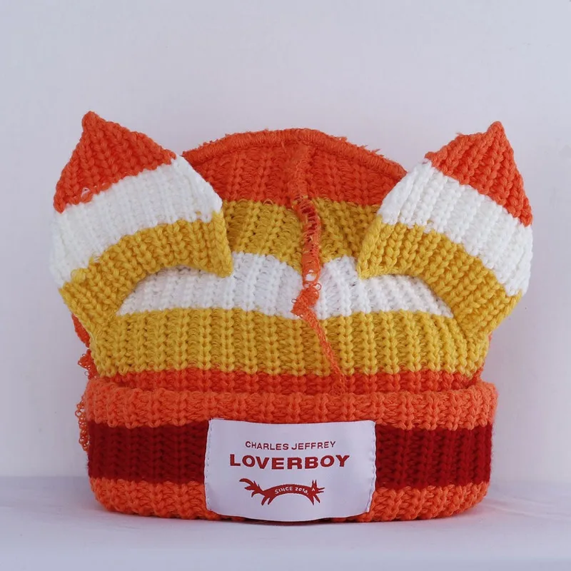 Para Dzianinowa Czapka Świnia Kot Ucho Czapka Zimowa Ciężka Ciepła Modna Czapka Stripe Loverboy Cute Cartoon Fox Beanies Skullies dla Mężczyzn Kobiet