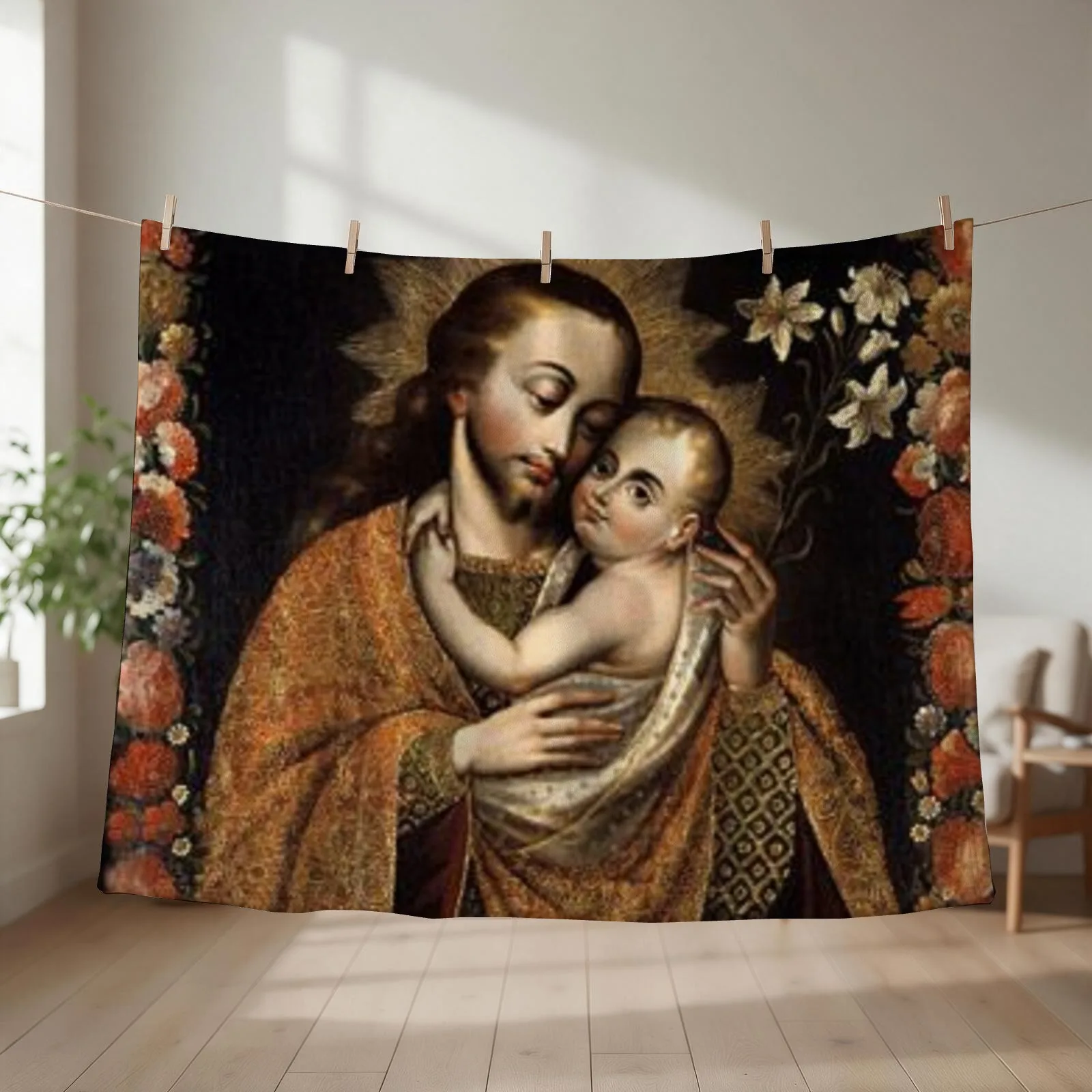 Year of St. Joseph: Saint Joseph and Jesus Throw Blanket Stuffeds Flannels christmas decoration Sofa Blankets