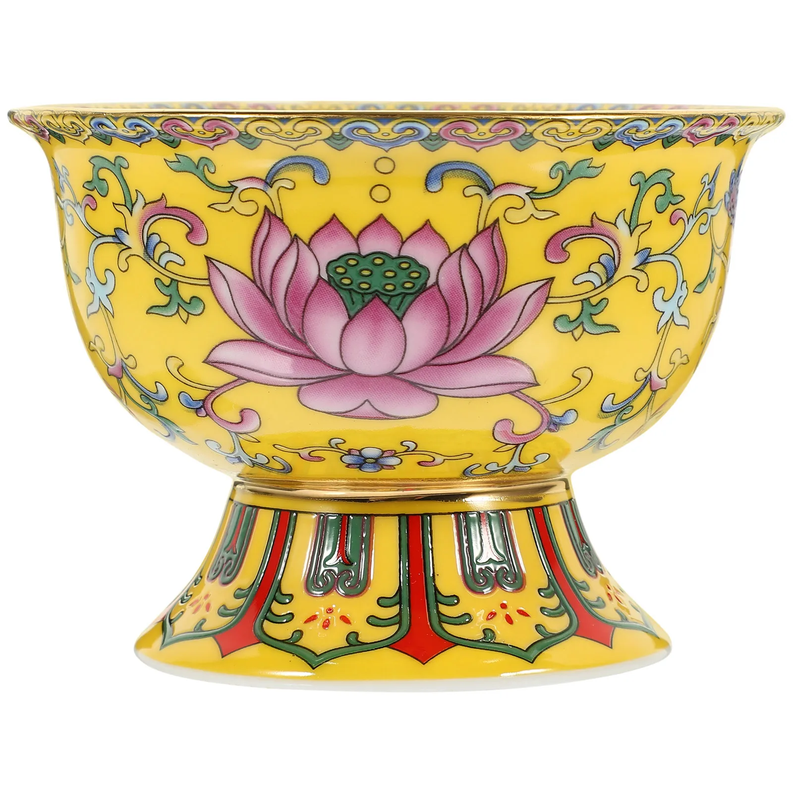 

1Pcs Elegant Enamel Lotus Tribute Bowl Multi-Functional Ceramic Bowl for Temple Use Home Decor Buddhist Gift Smooth Surface