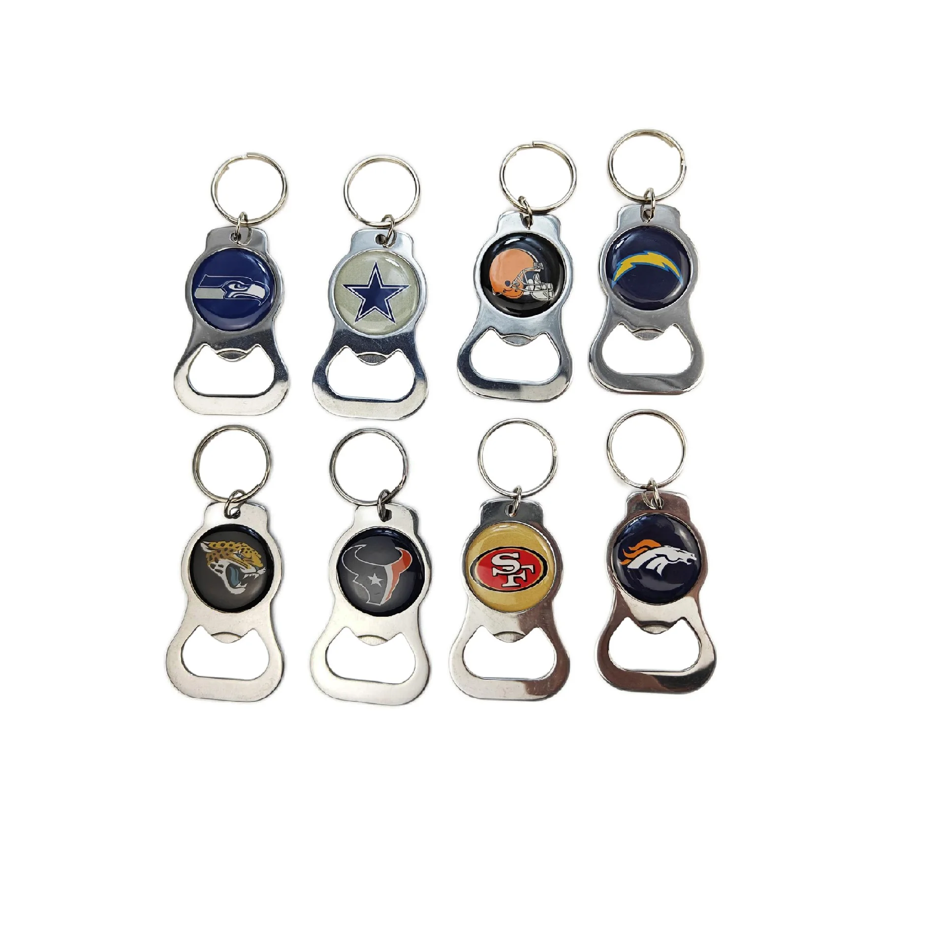 Llavero abridor de botellas de cerveza, llaveros con dijes nfl de fútbol de acero inoxidable, regalo de joyería