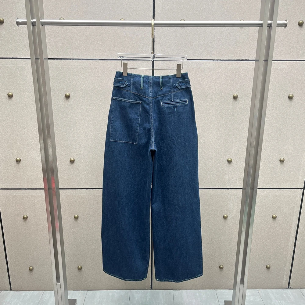 Women Vintage 100% Cotton Denim Pants High‑Waist Baggy Wide‑Leg Loose Fit Casual Street Style Ladies Jeans Trousers