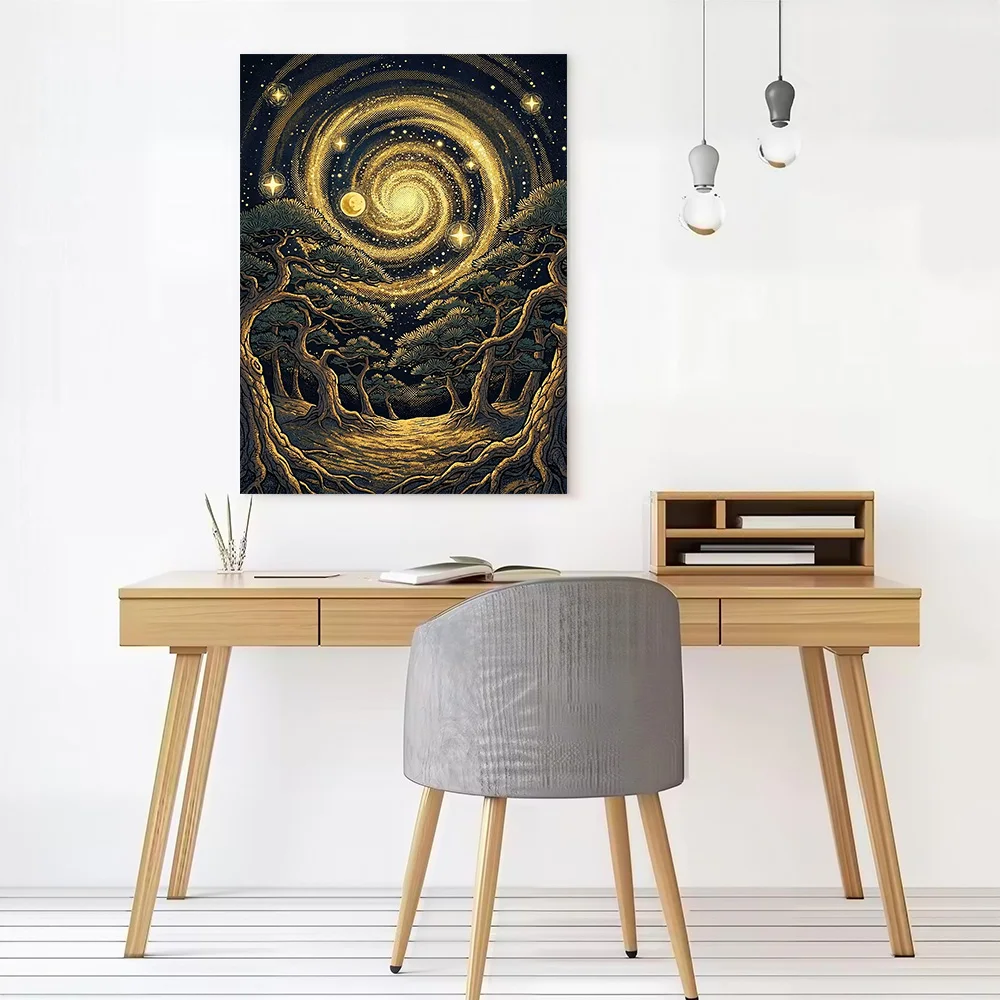 Enchanted Forest Under a Cosmic Swirl Canvas Poster Customizable Pictures Wall Art Canvas Painting for Room Ornaments Wand Deko