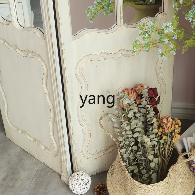 LTT pastoral retro screen solid wood partition bedroom shade living room home partition curtain