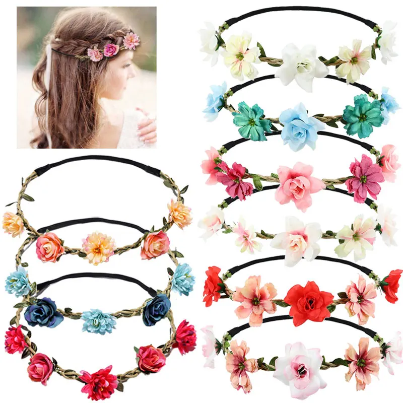 Women Wedding Floral Headband Charm Flower Tiara Party Brid Princess Wreath Hairband Girls Crown Headdress Hair Accessories