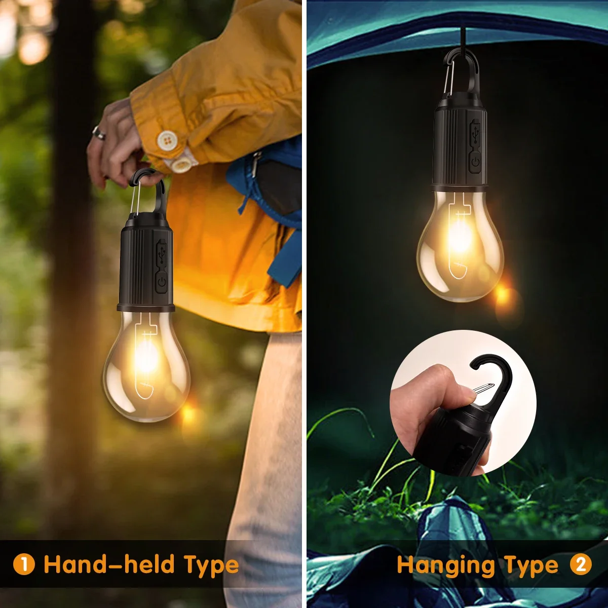 D5 LED Camping Light Lantern Type-C USB Rechargeable Waterproof 400mAh Work Lamp Tent Light with Hook 3 Modes Outdoor Lighting