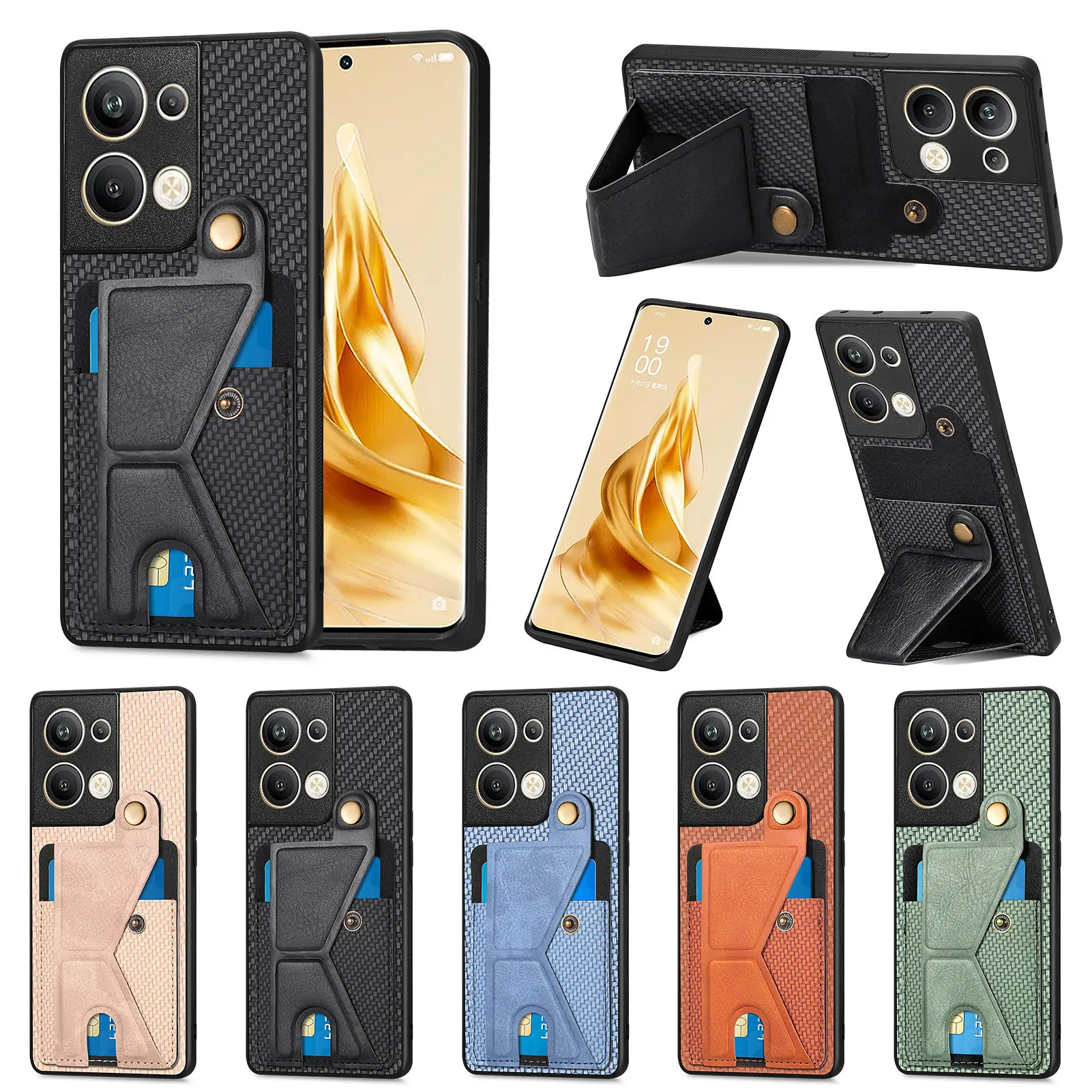 Magnetic Buckle Case For OPPO Realme C55 C35 C31 C30S C33 C25S C25Y C21Y C12 C11 Carbon Fiber Card Slot Wallet Stand Case Cover