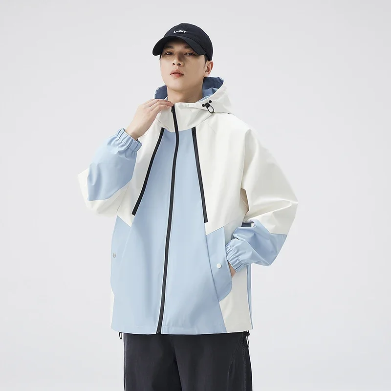 

Men's Waterproof Rain Jacket Lightweight Outer Hooded Outdoor Bomber Jacket Hiking Loose Fit Softshell Thin Outerwear 7831