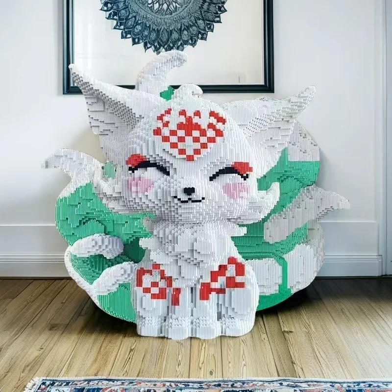 5682-Piece Green Nine-Tailed Fox Building Block Set, Party Games, Office and Home Decoration, DIY Handmade Kit, Creative Assembly Toys