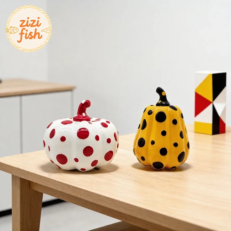 Colorful Polka Dot Pumpkin Sculpture Multiple Styles Pumpkin Desktop Handicraft Resin Ornaments Modern Home Decor Accessories