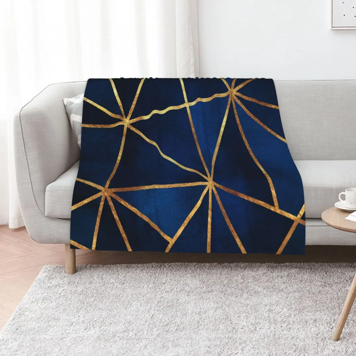 Navy Gold Stone Geometric Throw Blanket Luxury Designer Picnic Soft Plush Luxury Throw Luxury Thicken Blankets
