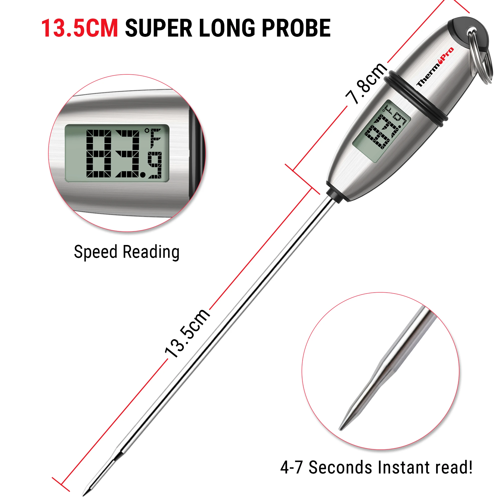 ThermoPro TP02S Instant Reading Digital Food Cooking Kitchen Thermometer For Grill Barbecue Long Probe