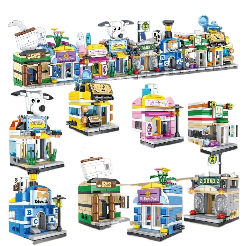 Mini Street View City Architecture Building Blocks Store Shop House Series Model Bricks Puzzle Assembled Castle Toy  for Girl